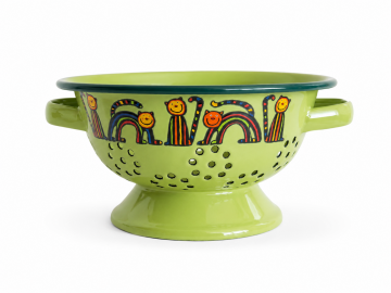 Yeşil Kıvrık Kedi Desenli Emaye Süzgeç – 20 cm