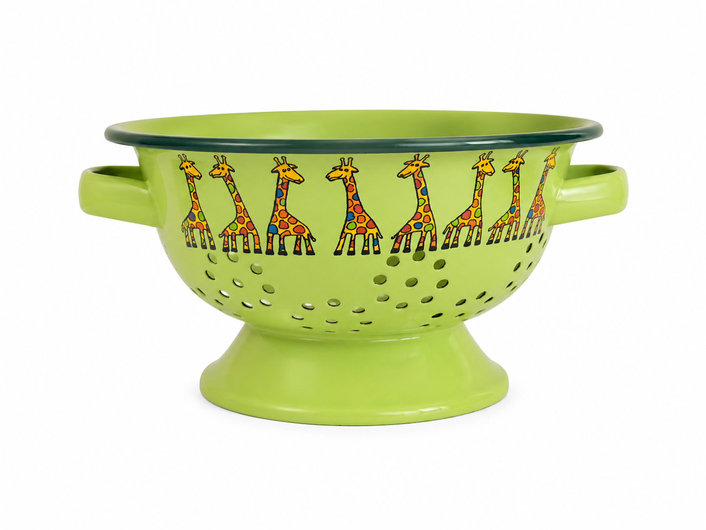 Yeşil Zürafa Desenli Emaye Süzgeç – 20 cm