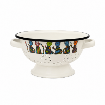 Krem Kareli Çizgili  Desenli Emaye Süzgeç –20 cm(Kopya)