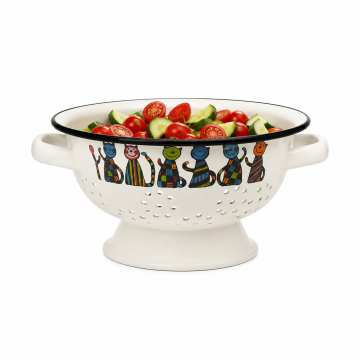Krem Kareli Çizgili  Desenli Emaye Süzgeç –20 cm(Kopya)