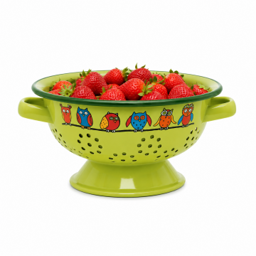Yeşil Baykuş Desenli Emaye Süzgeç – 20 cm