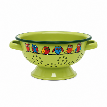 Yeşil Baykuş Desenli Emaye Süzgeç – 20 cm