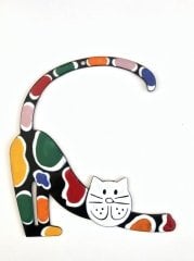 Emaye Duvar Panosu-Kedi Yeşil Turuncu