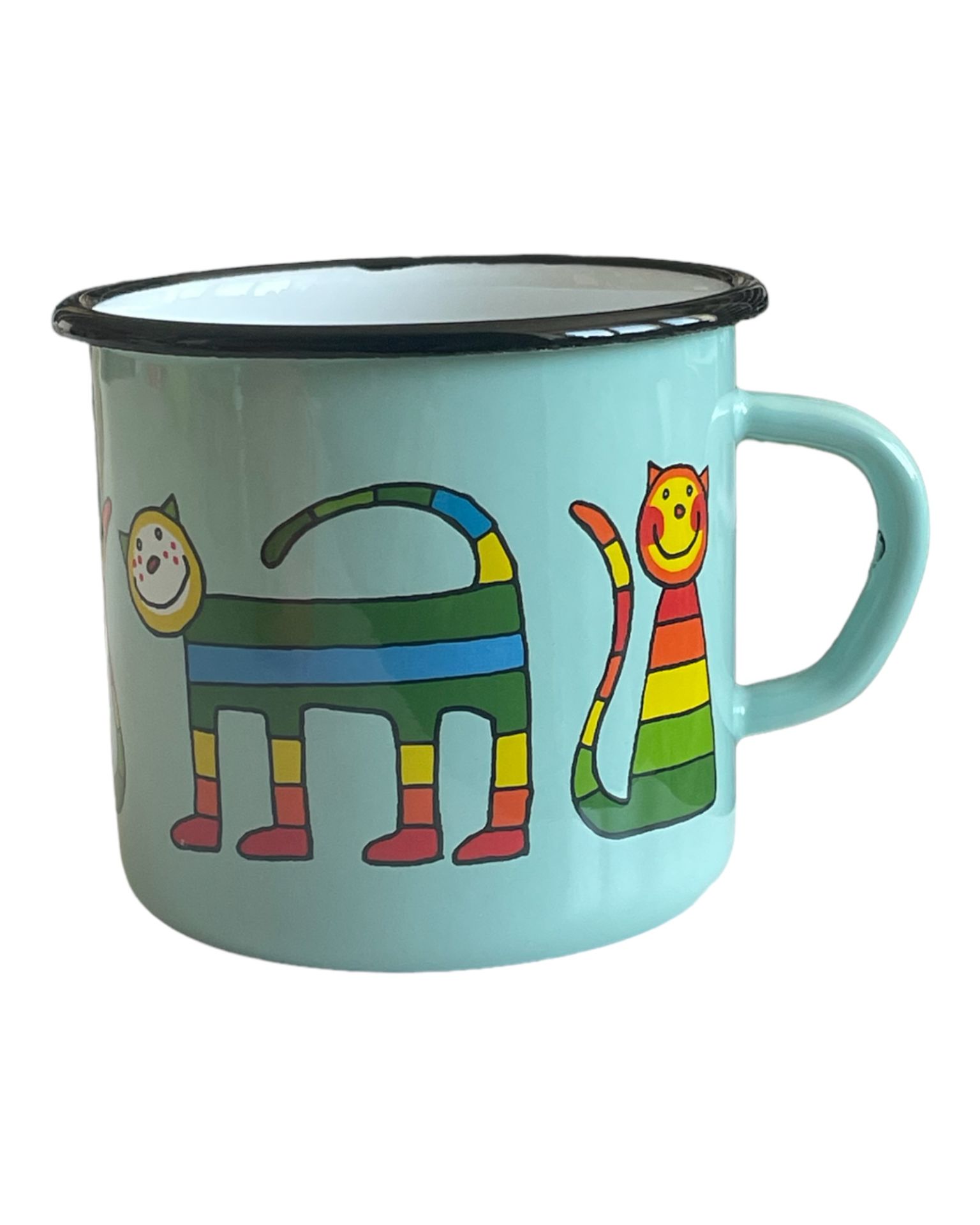 Emaye Bardak-Turkuaz Enine Çizgili Kedi