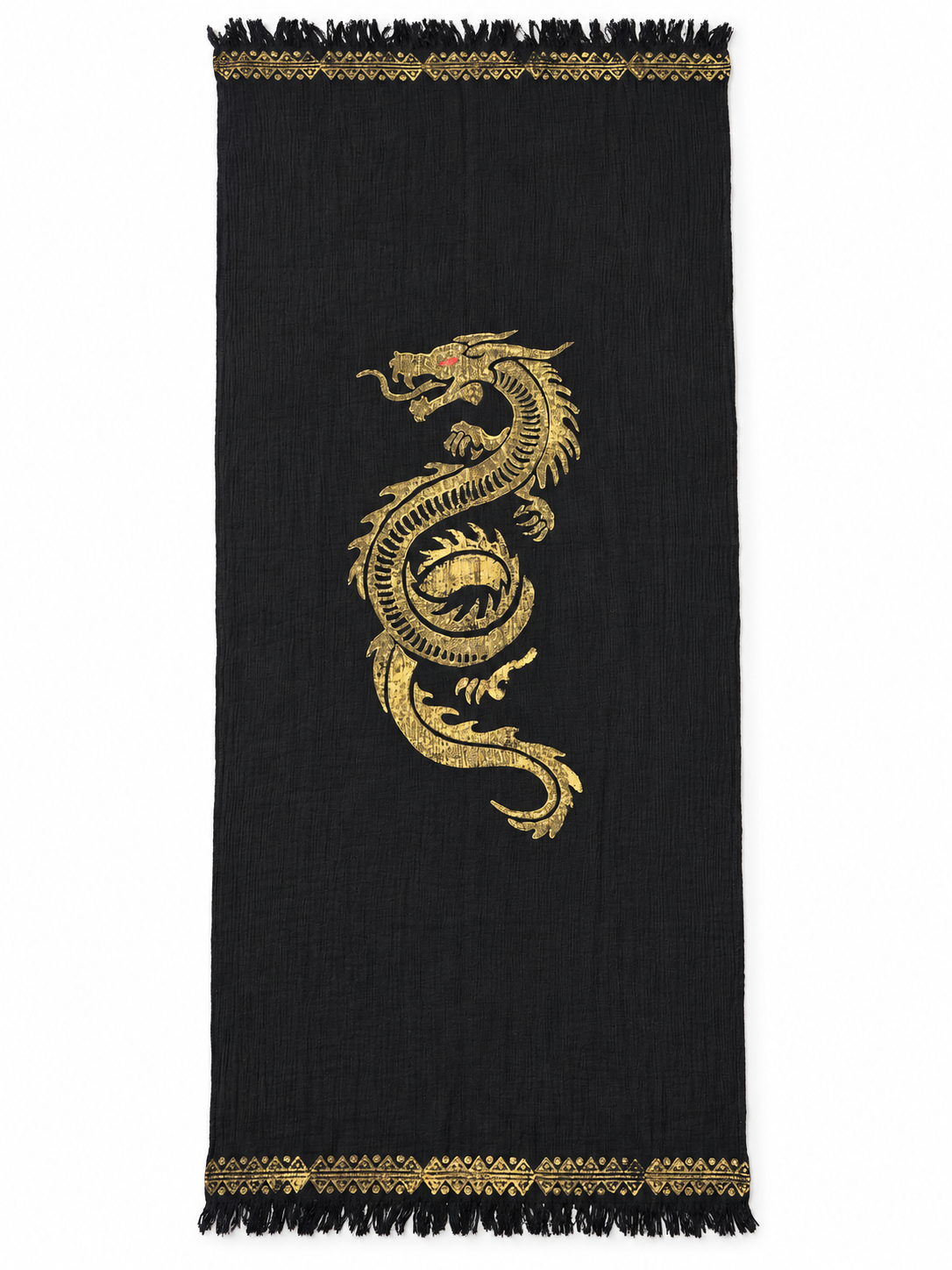 Dragon Desenli Siyah Pamuklu Peştamal Havlu
