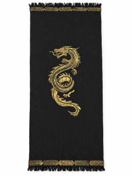 Dragon Desenli Siyah Pamuklu Peştamal Havlu