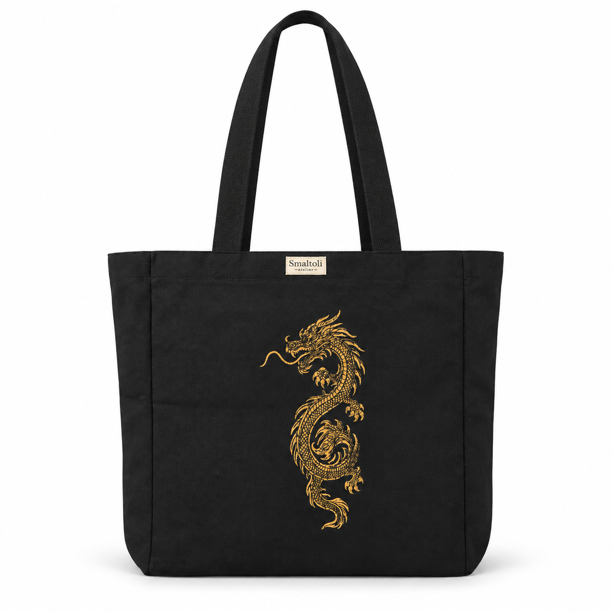 Nakışlı Kanvas Tote Çanta – Siyah Dragon