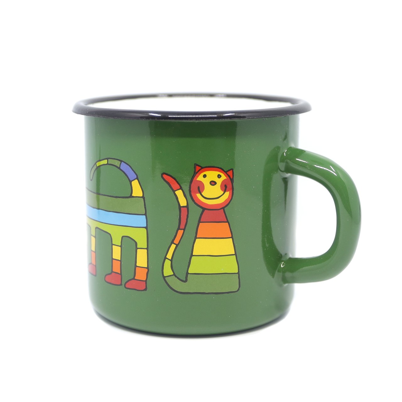 Emaye Bardak- Yeşil Enine Çizgili Kedi