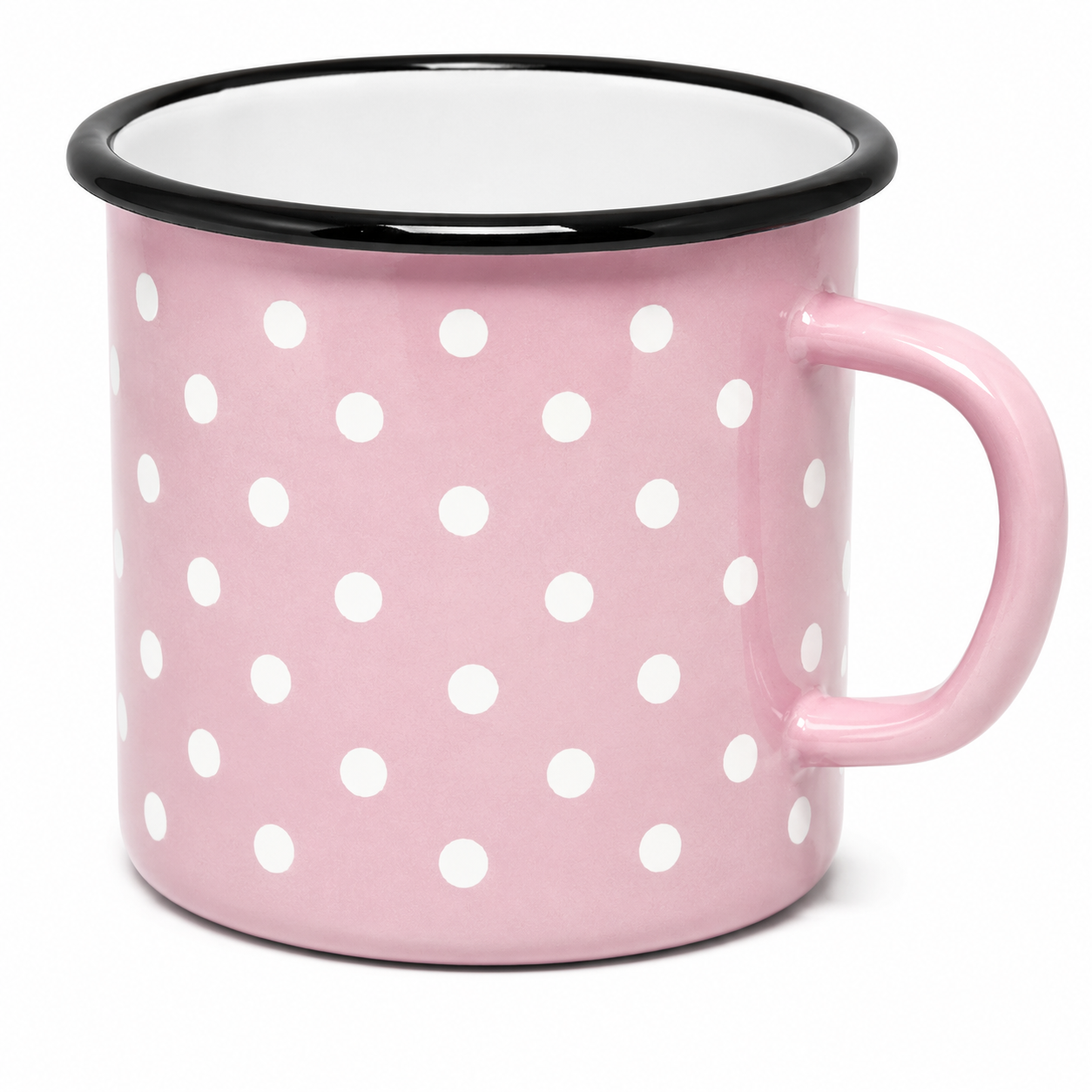Emaye Büyük Bardak-Pembe Puantiye