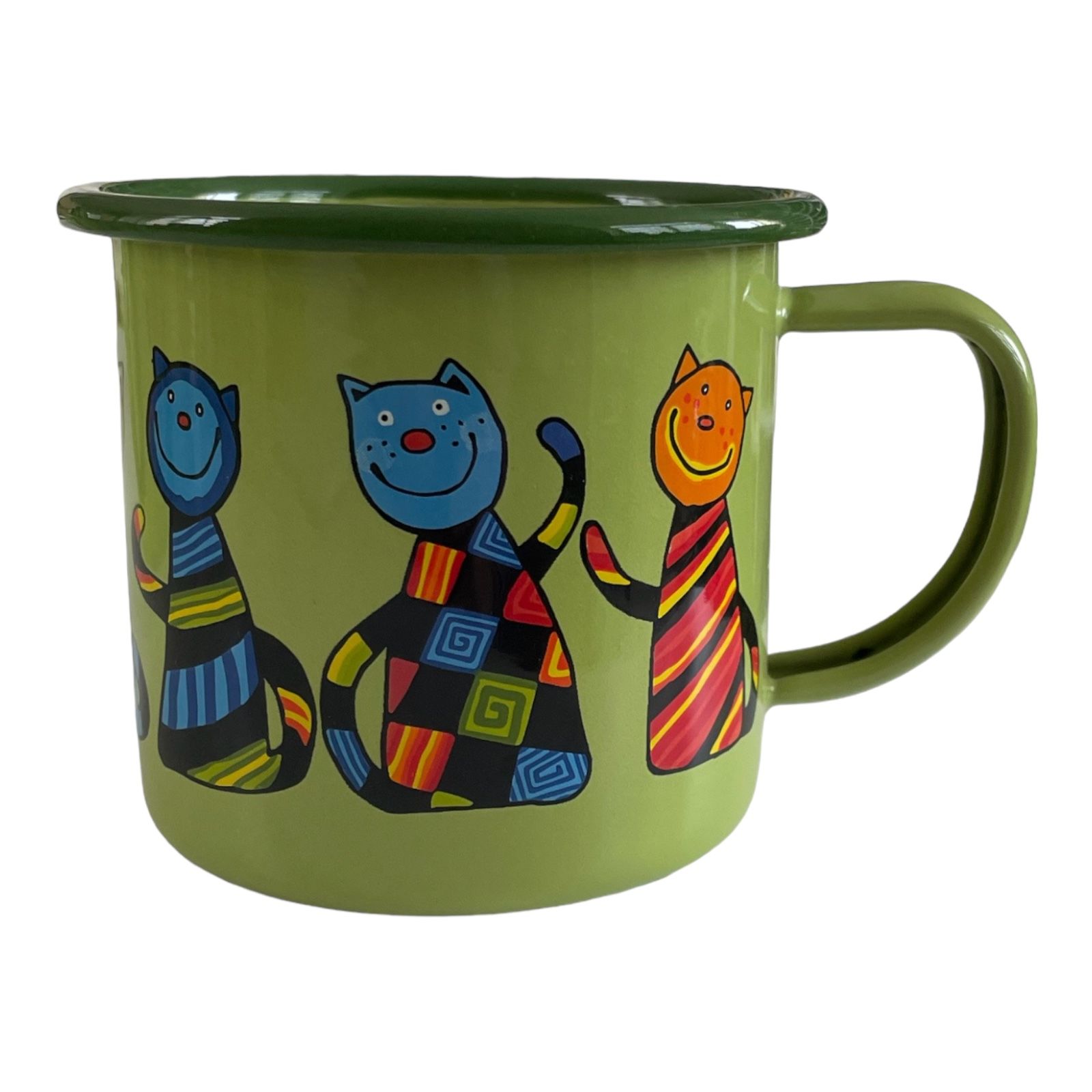 Emaye Bardak-Elma Yeşili Kareli Kedi