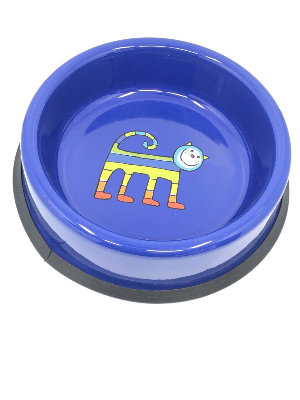 Emaye Kedi Mama Kabı- Lacivert Enine Çizgili Kedi