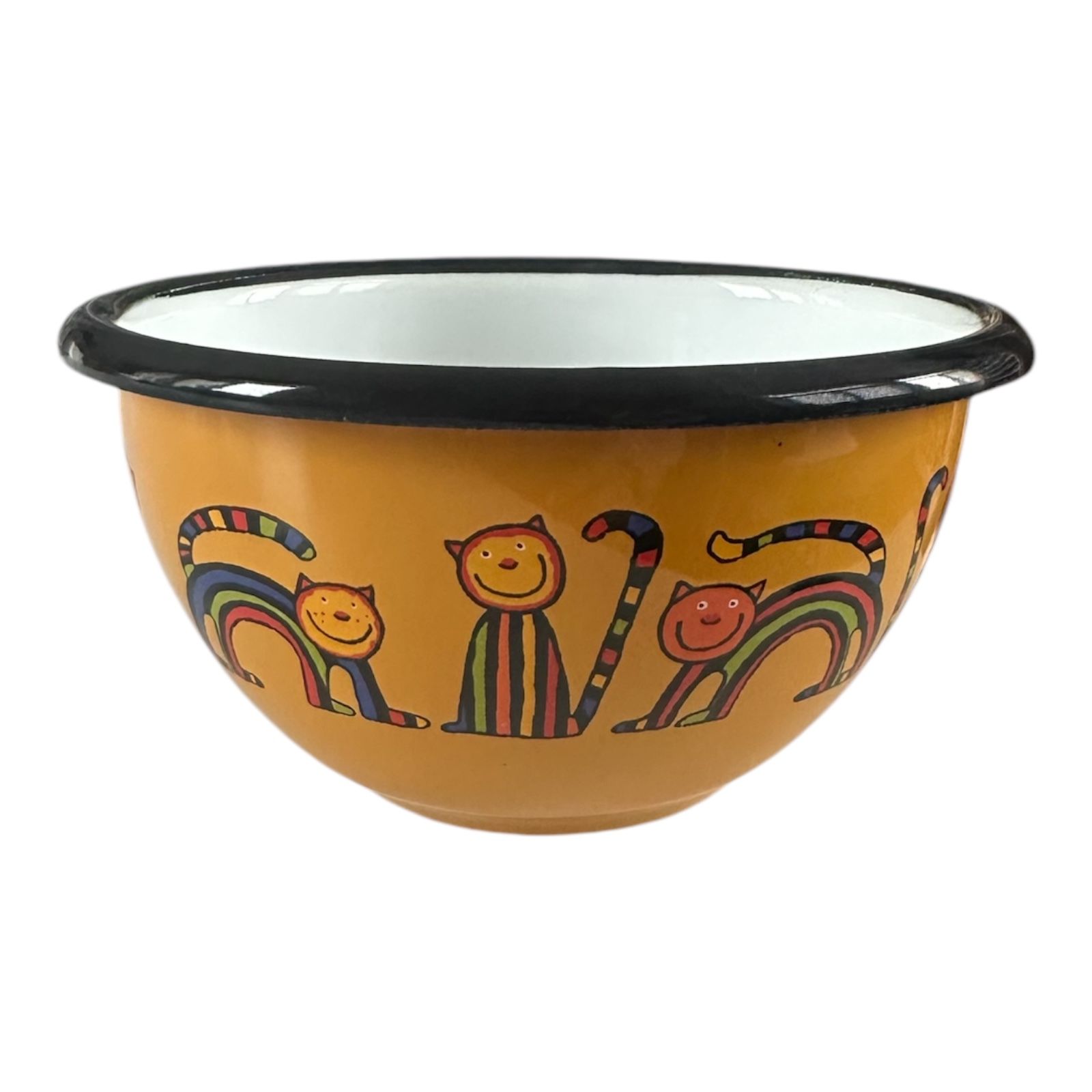 Emaye Kase/10 cm-Sarı Kıvrık Kedi