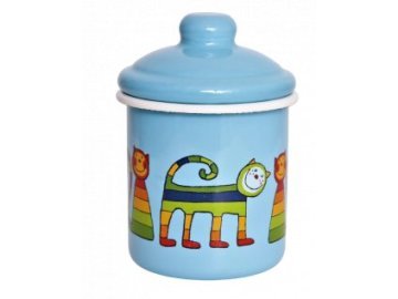 Emaye Kavanoz- Mavi Enine Çizgili Kedi