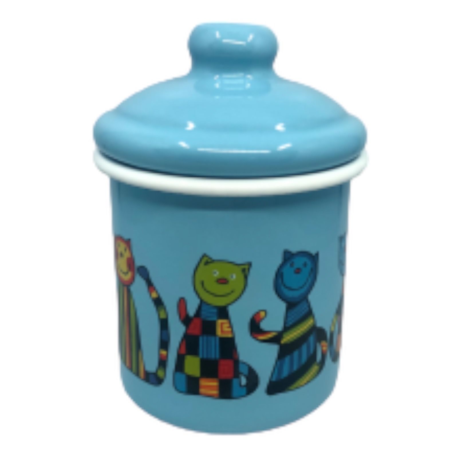 Emaye Kavanoz-Mavi Kareli Kedi