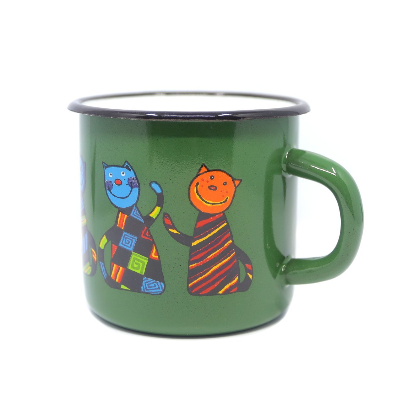 Emaye Büyük Bardak-Yeşil Kareli Kedi