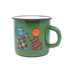 Emaye Büyük Bardak-Yeşil Kareli Kedi