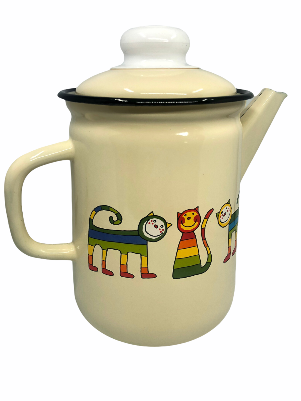 Emaye Büyük Demlik-Krem Enine Çizgili Kedi