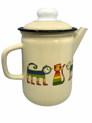 Emaye Büyük Demlik-Krem Enine Çizgili Kedi