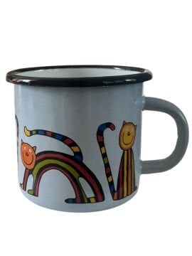 Emaye Bardak-Buz Mavi Kıvrık Kedi