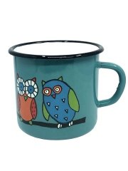 Emaye Büyük Bardak-Petrol Mavisi Baykuş/Parlak