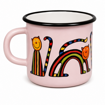 Emaye Mega Bardak 9 cm-Pembe Kıvrık Kedi