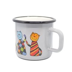 Emaye Bardak-Gri Kareli Kedi