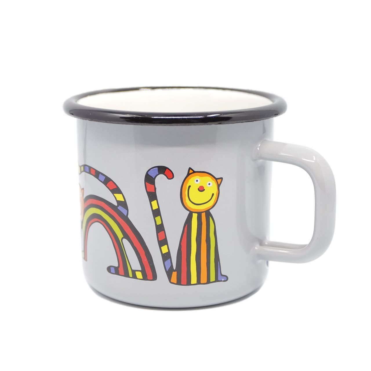 Emaye Bardak-Gri Kıvrık Kedi