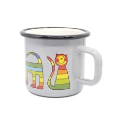 Emaye Bardak-Gri Enine Çizgili Kedi