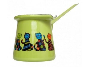 Emaye Büyük Cezve-Yeşil Kareli Kedi