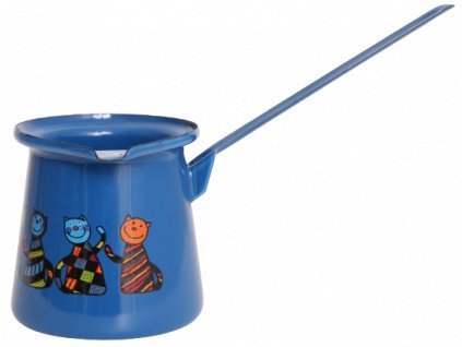 Emaye Büyük Cezve-Lacivert Kareli Kedi