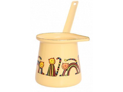 Emaye Büyük Cezve-Sarı Kıvrık Kedi