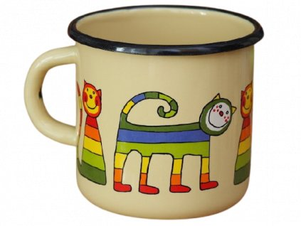 Emaye Bardak -Krem Enine Çizgili Kedi