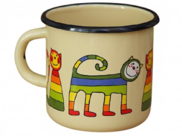 Emaye Bardak -Krem Enine Çizgili Kedi