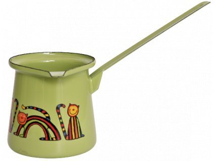 Emaye Büyük Cezve-Yeşil Kıvrık Kedi