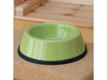 Emaye Küçük Kedi Mama Kabı-Yeşil Enine çizgili Kedi