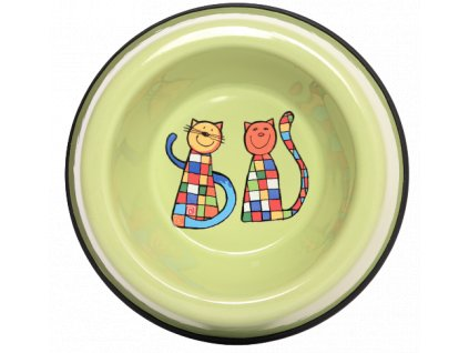 Emaye Küçük Kedi Mama Kabı-Yeşil Kareli Kedi