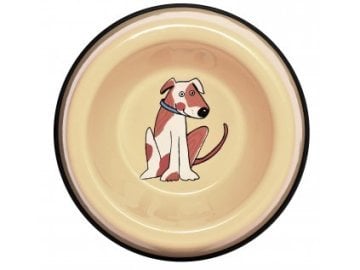 Emaye Küçük Köpek Mama Kabı-Sarı Benekli Turuncu Köpek