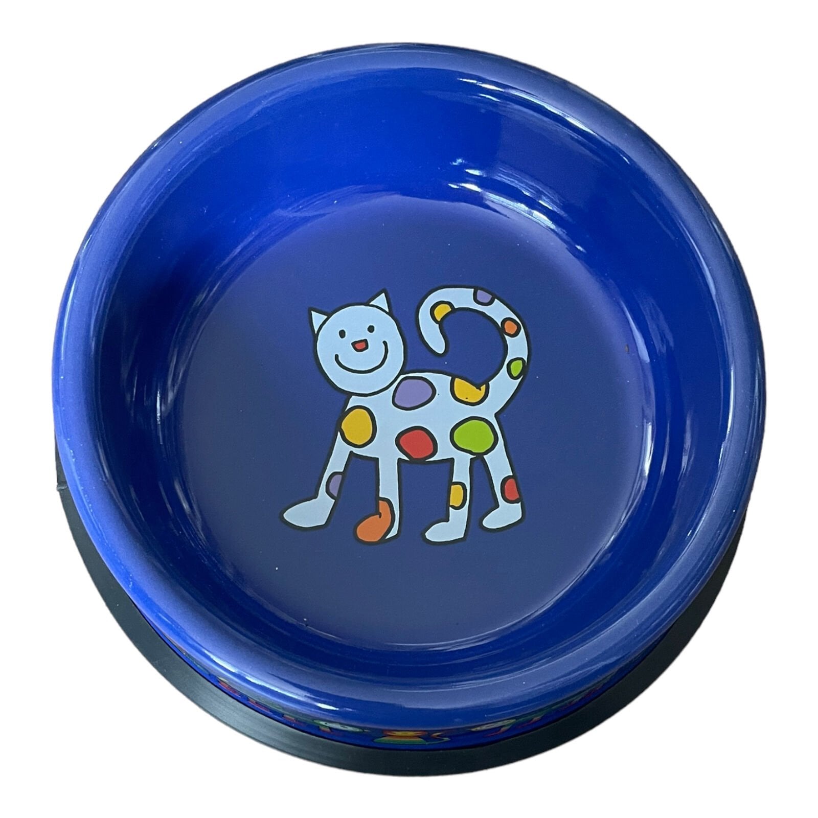 Emaye Kedi Mama Kabı-Lacivert Minik Benekli Kedi