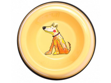 Emaye Küçük Köpek Mama Kabı-Sarı Saçaklı