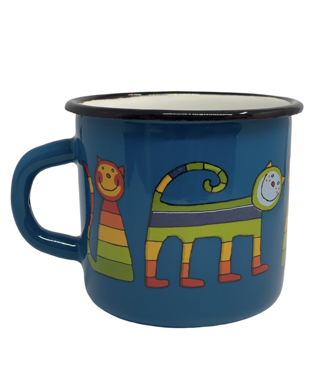 Emaye Büyük Bardak-Mavi Enine Çizgili Kedi