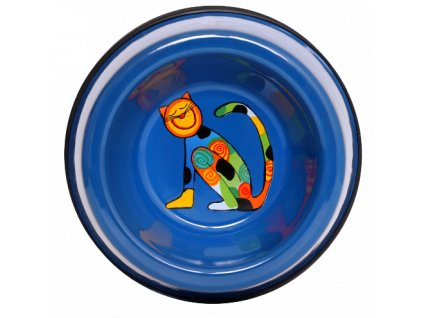 Emaye Küçük Kedi Mama Kabı-Lacivert Oturan Benekli Kedi