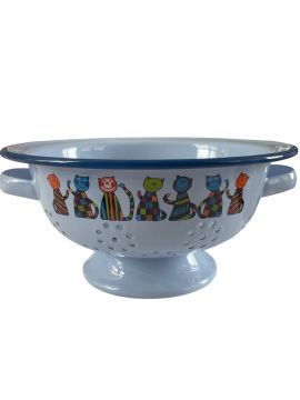 Emaye Süzgeç-Açık Mavi Kareli Kedi