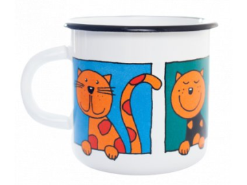 Emaye Bardak-Beyaz Renkli Pencereden Bakan Kedi