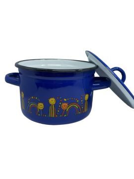 Emaye Büyük Tencere-Lacivert Kıvrık Kedi