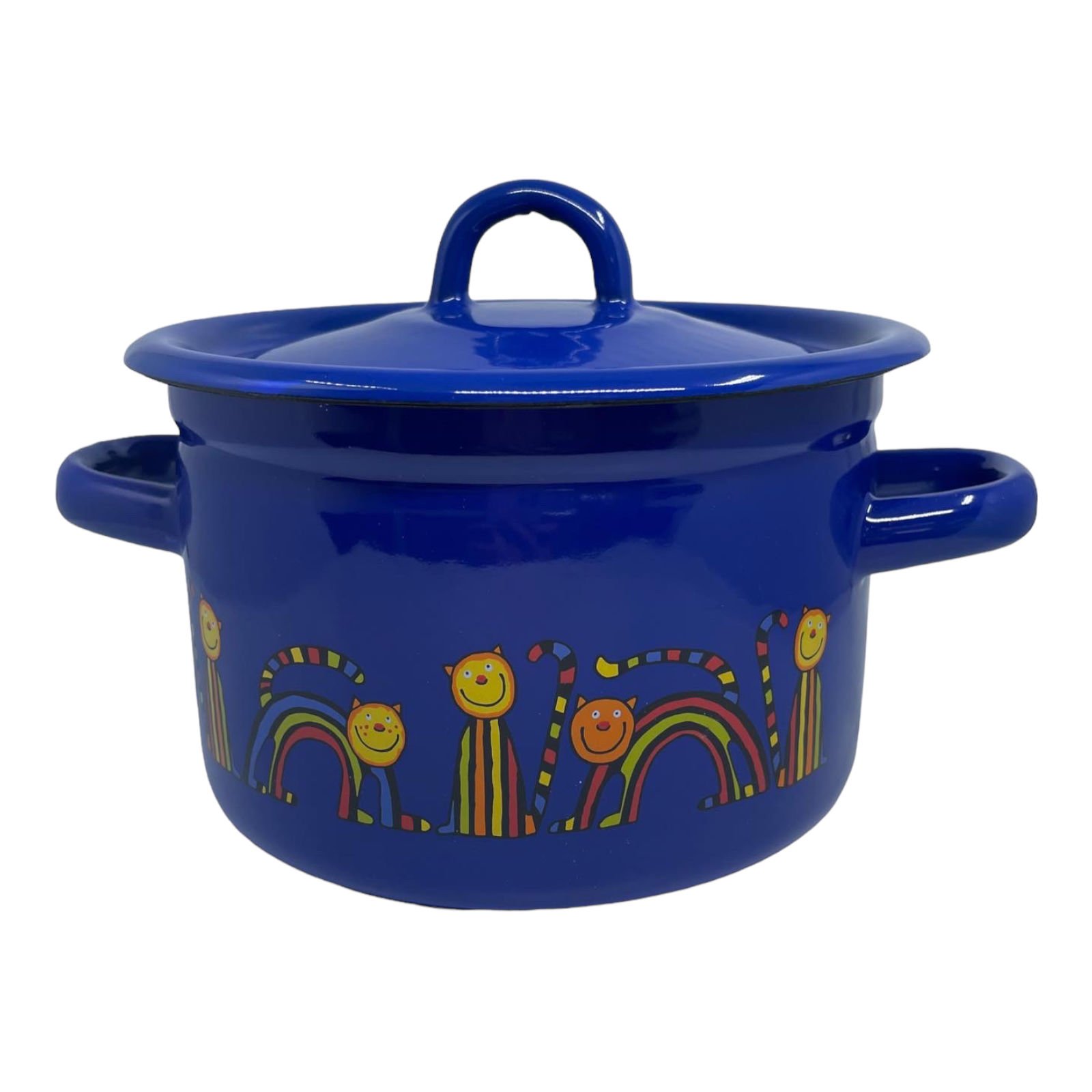 Emaye Büyük Tencere-Lacivert Kıvrık Kedi