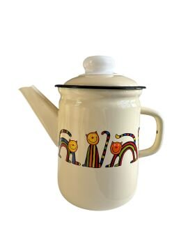 Emaye Büyük Demlik- Krem Kıvrık  Kedi