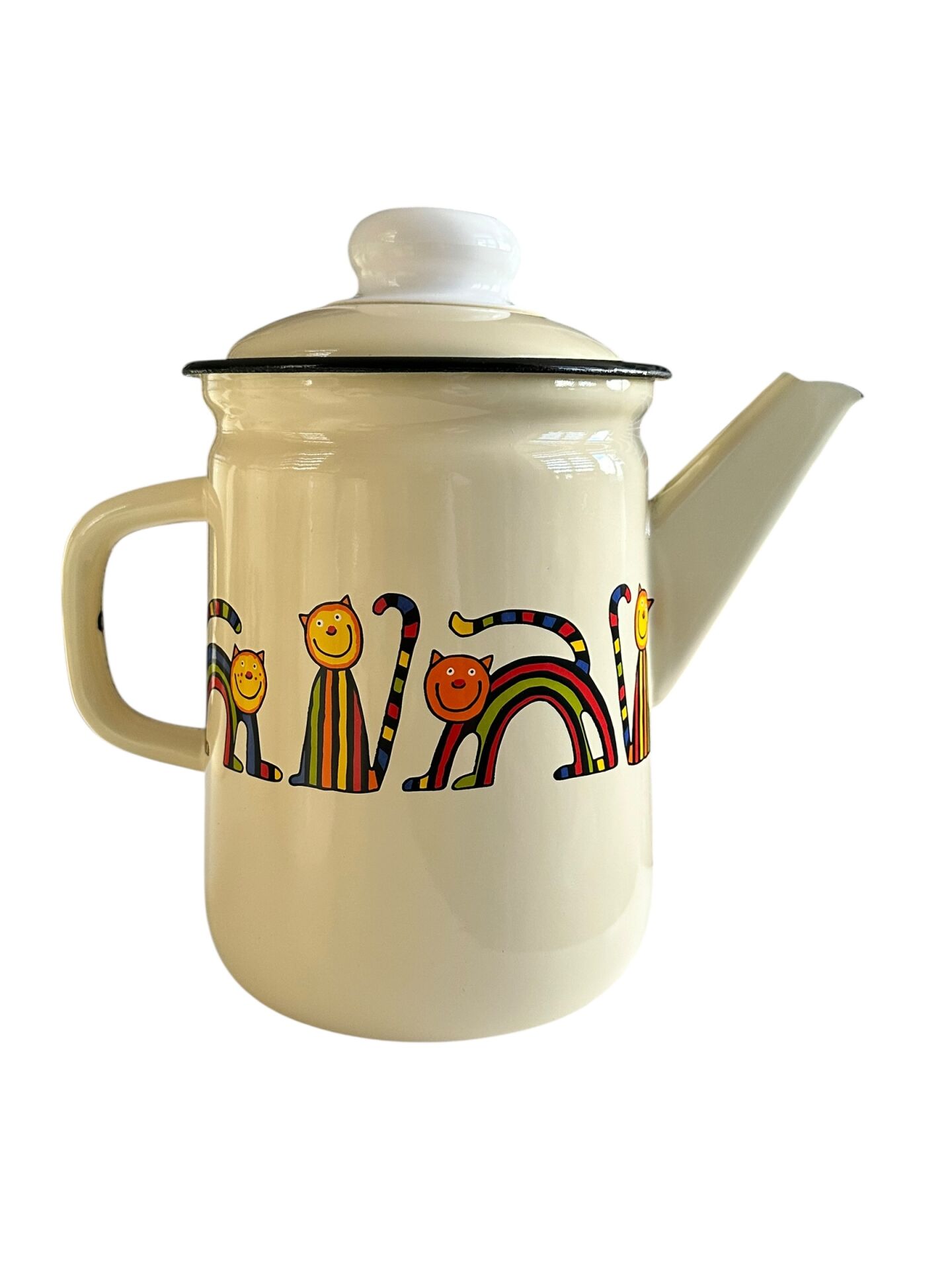 Emaye Büyük Demlik- Krem Kıvrık  Kedi