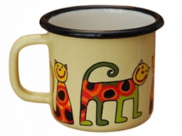 Emaye Büyük Kupa-Açık Sarı Benekli Kedi