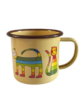 Emaye Büyük Bardak-Açık Sarı Enine Çizgili Kedi