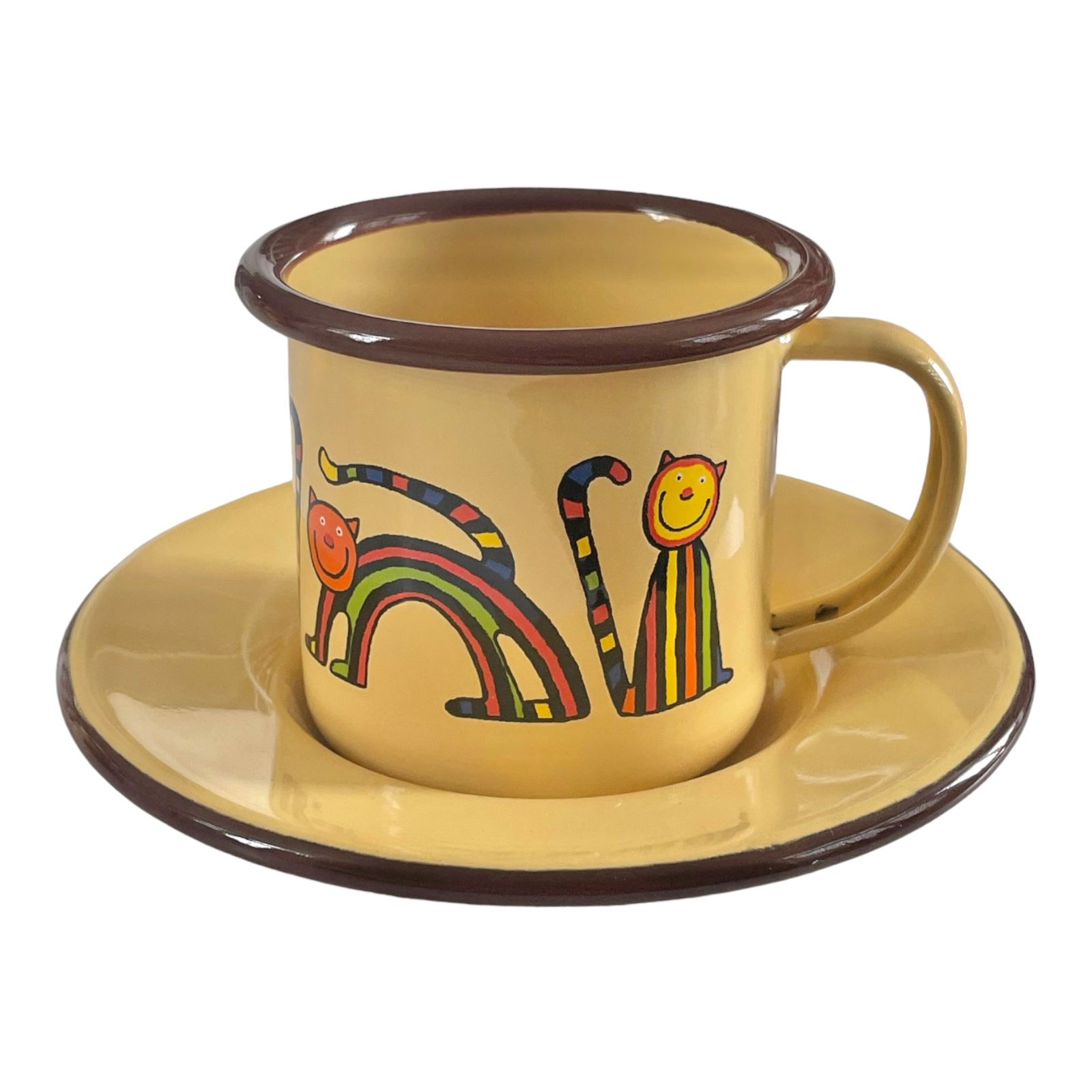 Emaye Fincan-Sarı Kıvrık Kedi